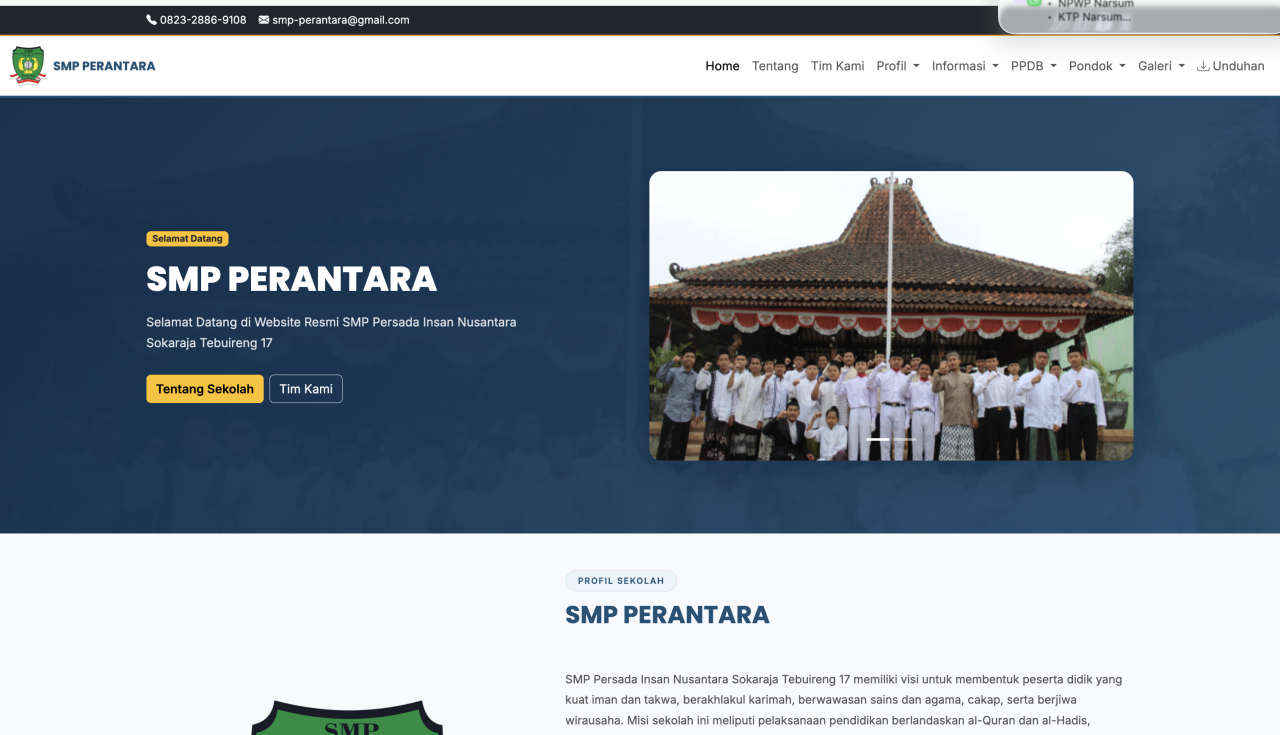 Website dan Sistem di SMP Persada Insan Nusantara